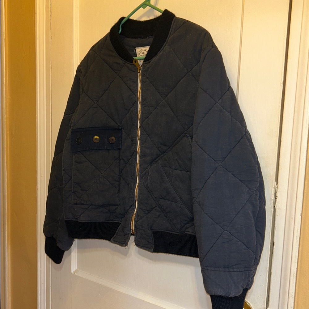 Black Quilted Jacket with Gold Zipper
